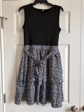 Black Top with Floral Tiered Skirt Dress